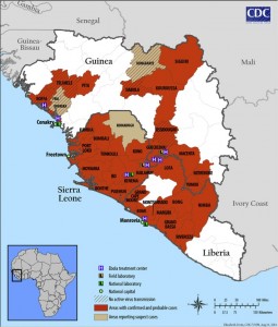 Map of West African countries affected by Ebola. Photo taken from frayedpassport.com.